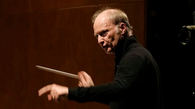 FILE - Music Director of the National Symphony Orchestra (NSO) Gianandrea Noseda conducts the orchestra during a rehearsal at Milan's La Scala theatre, Italy, Monday, Feb. 26, 2024. (AP Photo/Antonio Calanni, File)