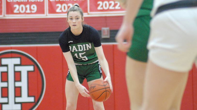 Badin's Gracie Cosgrove eyes the floor against Wilmington on Monday. Chris Vogt/CONTRIBUTED