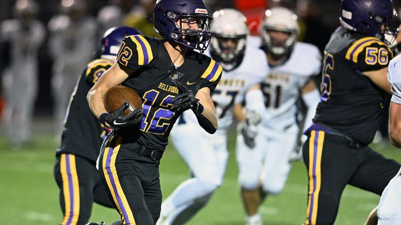 Bellbrook's Tanner Killen looks for room to run against Monroe on Friday, Oct. 14, 2022. Nick Falzerano/CONTRIBUTED
