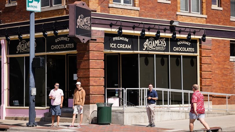 Aglamesis Bros. has installed signage for their new ice cream shop coming to Main Street in Hamilton. NICK GRAHAM/STAFF