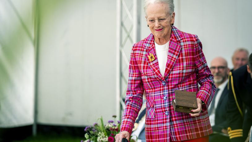 Denmark's Queen Margrethe attends the Rungstedlund Prize 2024 at the Karen Blixen Museum in Rungsted, Denmark, Monday, Sept. 16, 2024. (Ida Marie Odgaard/Ritzau Scanpix via AP)