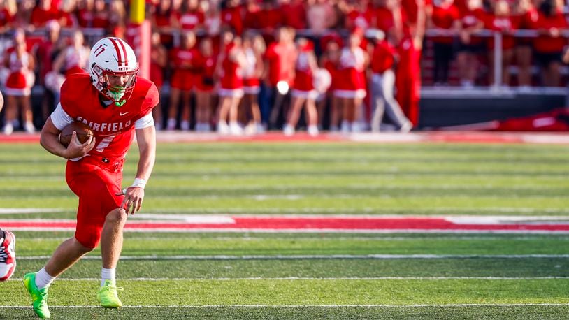 Fairfield's Dominic Back carries the ball during their game against Wayne. Wayne defeated Fairfield 31-13 on opening night of high school football Friday, Aug. 23, 2024 at Fairfield Alumni Stadium. NICK GRAHAM/STAFF