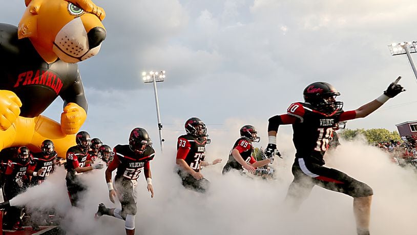 The Franklin Wildcats take the field for their game against Carlisle at Atrium Stadium in Franklin in 2019. CONTRIBUTED PHOTO BY E.L. HUBBARD
