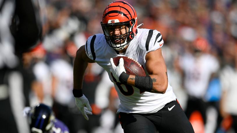 Cincinnati Bengals tight end C.J. Uzomah reacts during the Super