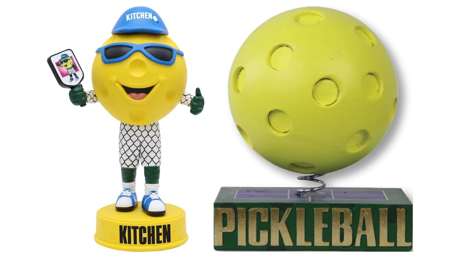 To celebrate National Pickleball Day (Aug. 8), the National Bobblehead Hall of Fame and Museum has unveiled the first Pickleball Bobbleheads. The first bobblehead features Kitchen the Pickleball Mascot while the second is a Pickleball Bobble which is the newest addition to the Sports Ball Bobble Series. SUBMITTED PHOTO