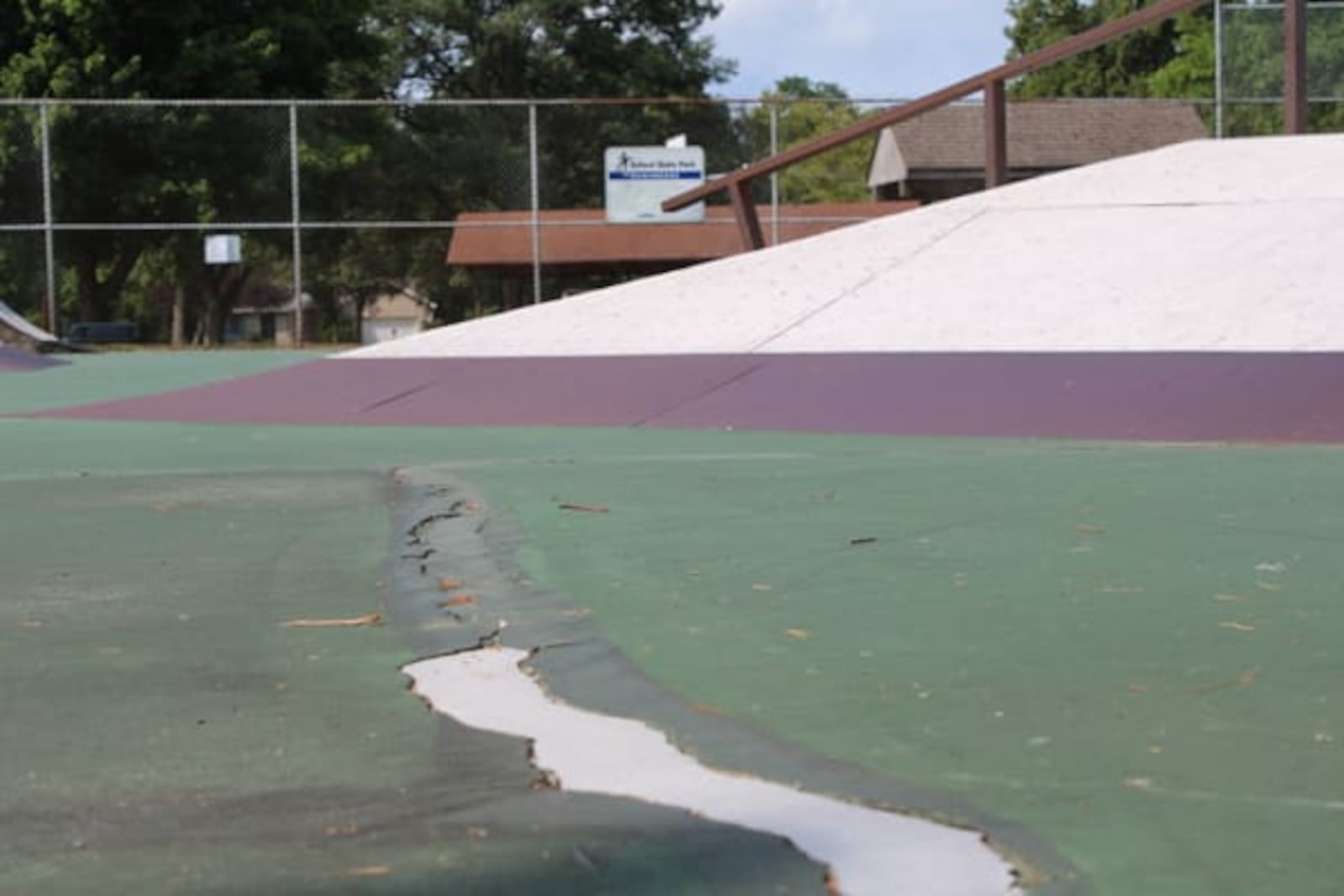 After complaints about the skatepark circulated on social media, Parks and Recreation Director Casey Wooddell said his team patched several of the worst cracks in the concrete. SEAN SCOTT/OXFORD FREE PRESS