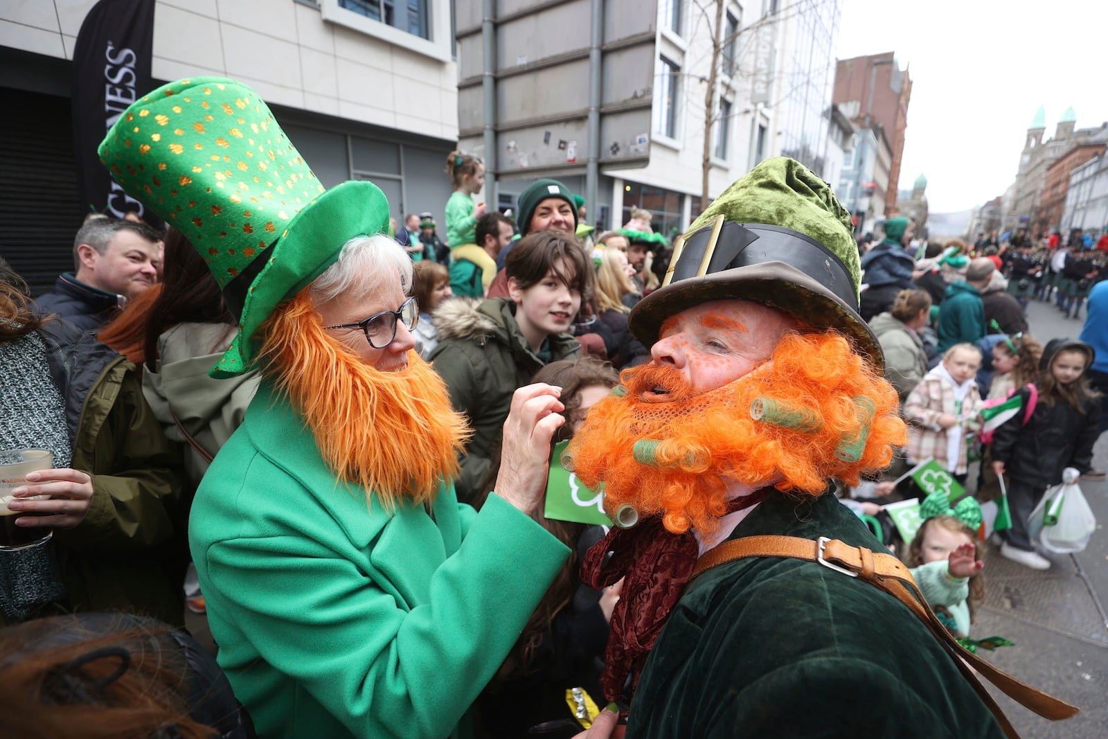 People attend the St Patrick's Day Parade in Belfast, Monday, March 17, 2025. (Liam McBurney/PA via AP)