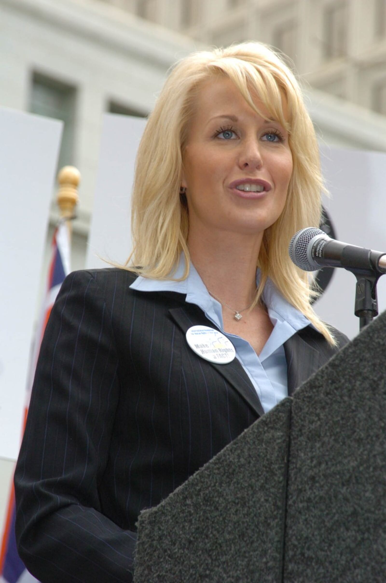 Michelle LeClair speaking at an undated Scientology event. As a major donor, she was often called on to represent the church at events.