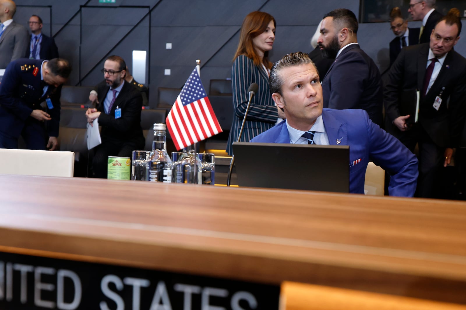 United States Secretary of Defense Pete Hegseth takes his seat during a meeting of the North Atlantic Council in defense ministers format at NATO headquarters in Brussels, Thursday, Feb. 13, 2025. (AP Photo/Geert Vanden Wijngaert)