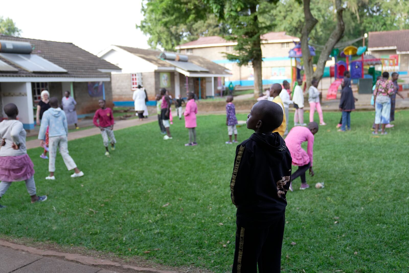 Children play at the Nyumbani Children's Home, the orphanage which is heavily reliant on foreign donations, cares for over 100 children with HIV whose parents died of the disease and provides them with housing, care, and PEPFAR supplied anti-retroviral drugs in Nairobi, Kenya Thursday, Oct. 6, 2025. (AP Photo/Brian Inganga)