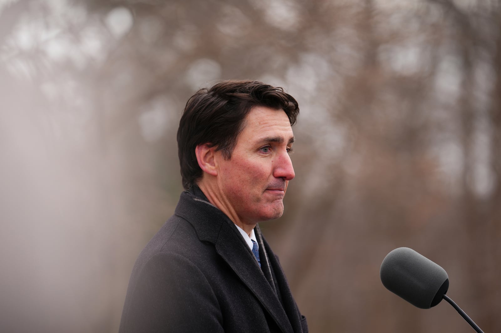 Canada Prime Minister Justin Trudeau announces his resignation as Liberal leader and prime minister outside Rideau Cottage in Ottawa on Monday, Jan. 6, 2025. (Sean Kilpatrick/The Canadian Press via AP)