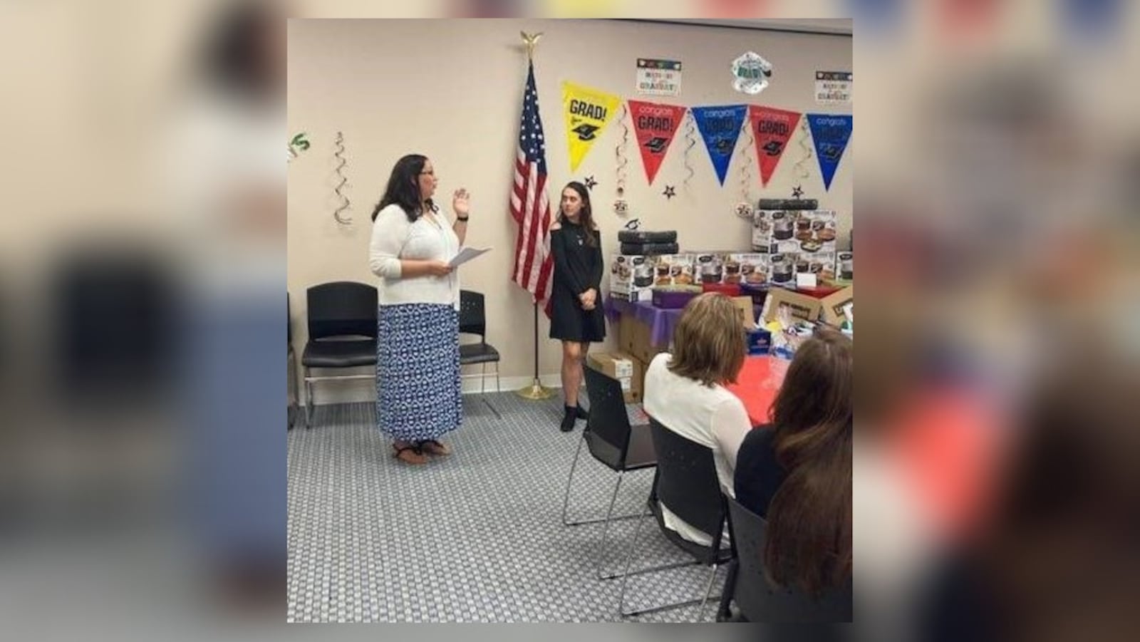 Butler County Children Services holds a graduation party every year for foster children in their care. They celebrated 12 graduates on June 9. Pictured here are Abby Sexton, independent living and emancipation coordinator and Kira P. who graduated from Miami University's Hamilton campus .CONTRIBUTED