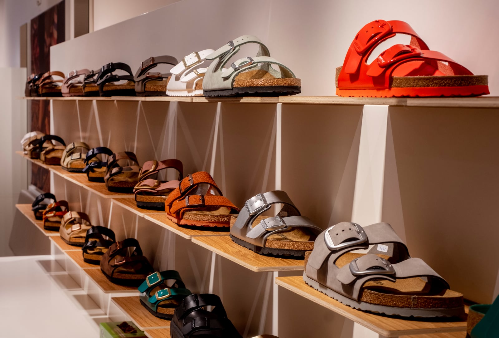 FILE -Birkenstock sandals are displayed in Birkenstock store in Frankfurt, Germany, Oct. 4, 2023. (AP Photo/Michael Probst, File)