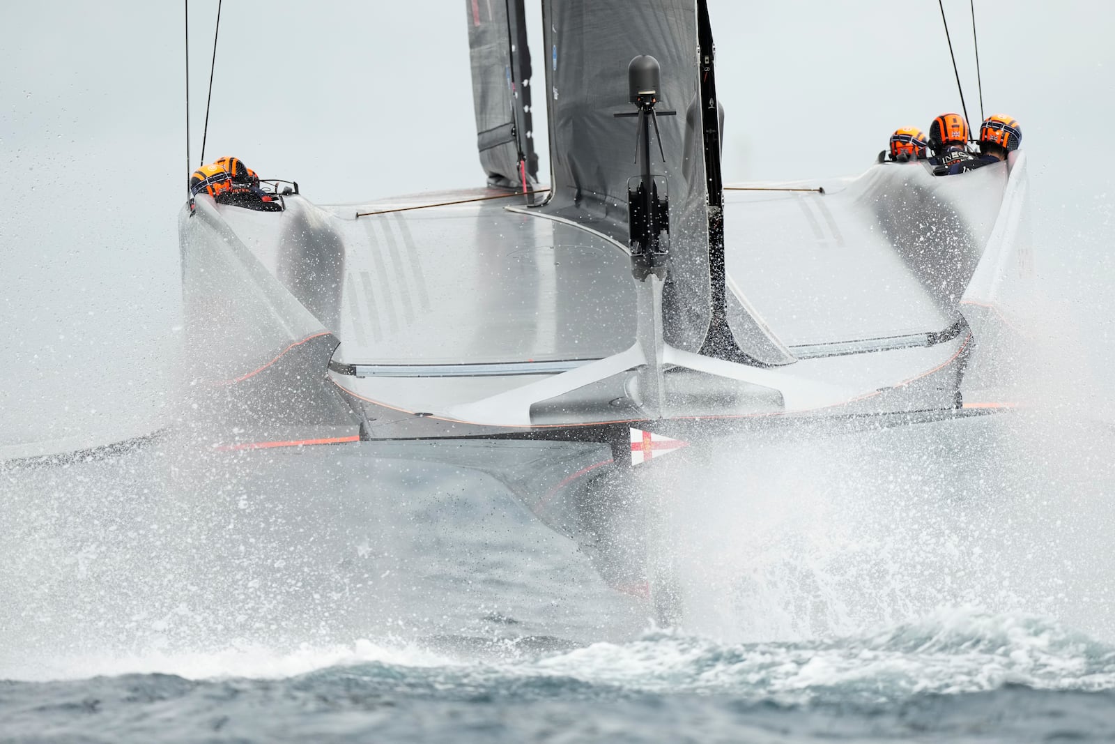 Ineos Britannia races during the Louis Vuitton 37th America's Cup race in Barcelona, Spain, Saturday, Oct. 12, 2024. (AP Photo/Bernat Armangue)