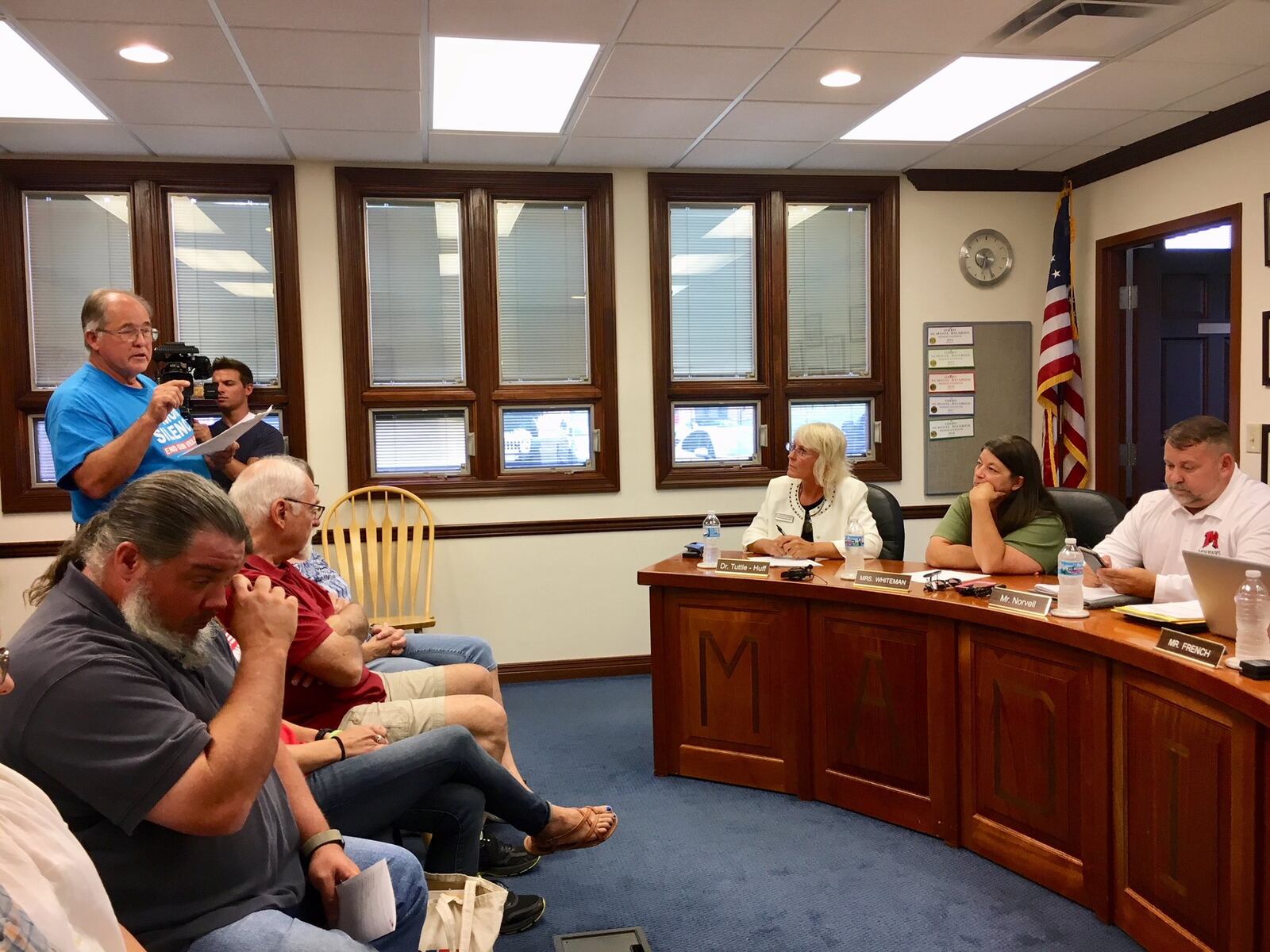 Madison Local Schools resident Billy Ison tells local school board members they are ignoring the wishes of some in the community by moving ahead with a new policy that would allow properly trained staffers access to firearms. The board’s regularly scheduled meeting Monday evening saw members take no action and make no comments in response to the few residents who echoed Ison’s stance. 