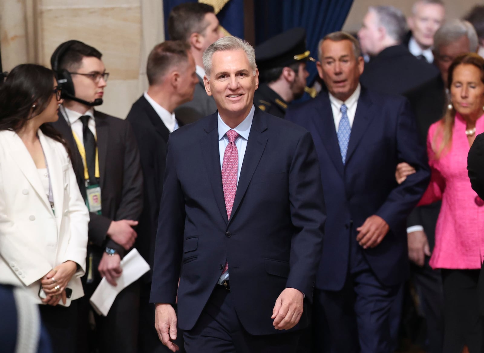 Former House Speaker Kevin McCarthy arrives at the 60th Presidential Inauguration in the Rotunda of the U.S. Capitol in Washington, Monday, Jan. 20, 2025. (Kevin Lamarque/Pool Photo via AP)