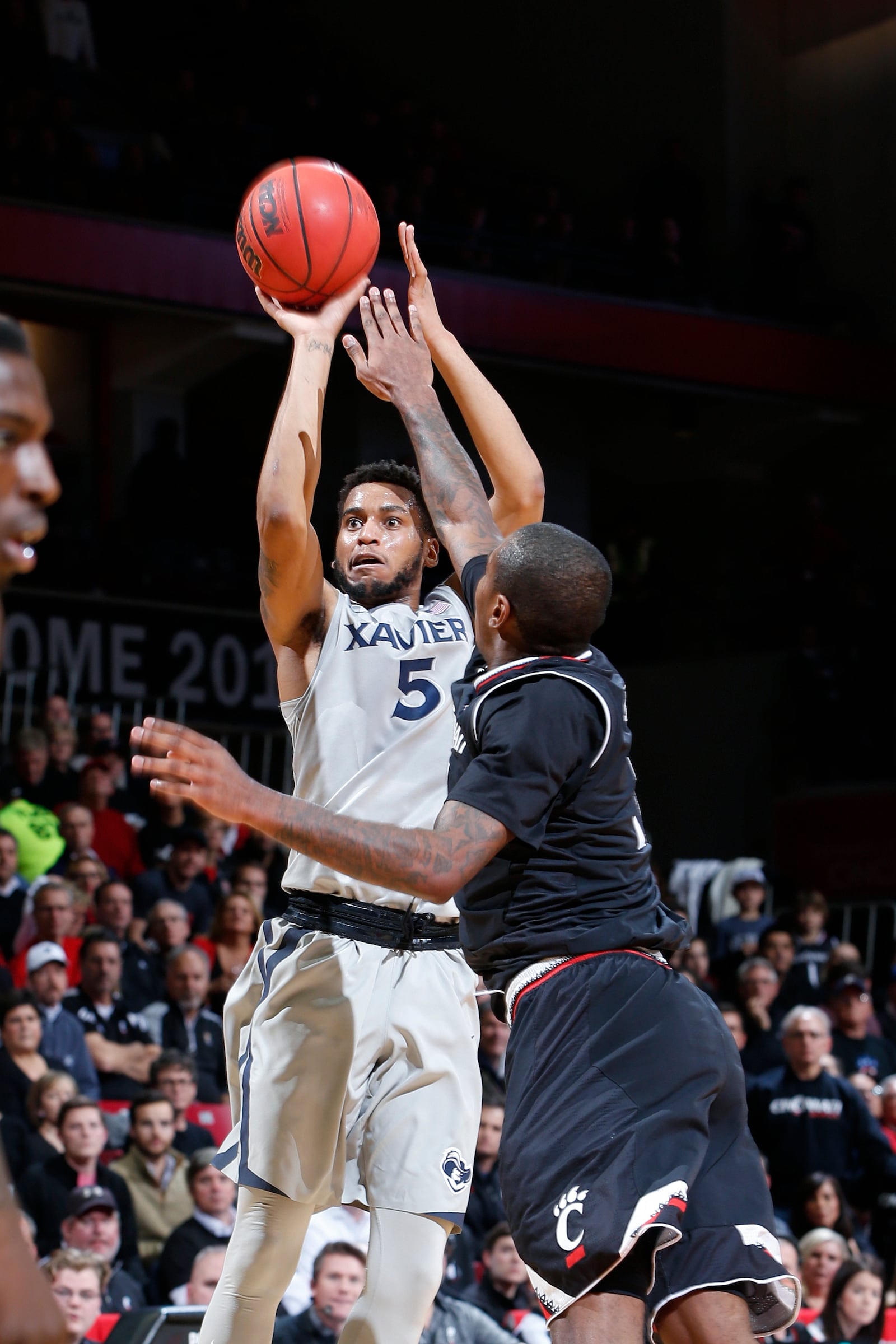 CINCINNATI, OH - JANUARY 26: Trevon Bluiett #5 of the Xavier Musketeers shoots the ball in the first half of the game against the Cincinnati Bearcats at Fifth Third Arena on January 26, 2017 in Cincinnati, Ohio. (Photo by Joe Robbins/Getty Images)