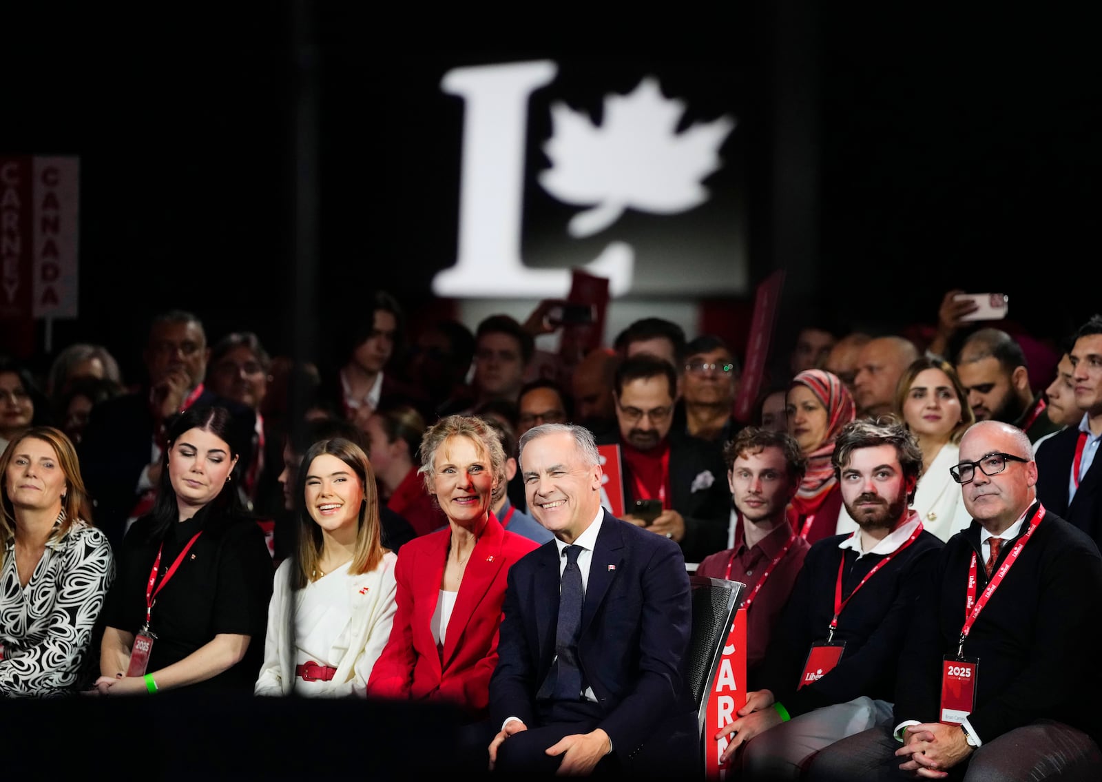 Liberal Party of Canada leadership candidate Mark Carney looks on during the Liberal leadership announcement in Ottawa, Ontario, Sunday, March 9, 2025. (Justin Tang/The Canadian Press via AP)