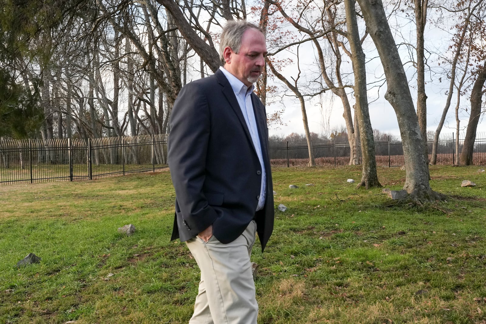 Tony Guzzi, chief of preservation and site operations for The Hermitage, walks through a slave cemetery Monday, Dec. 9, 2024, in Nashville, Tenn. The site was discovered at former President Andrew Jackson's home. (AP Photo/George Walker IV)