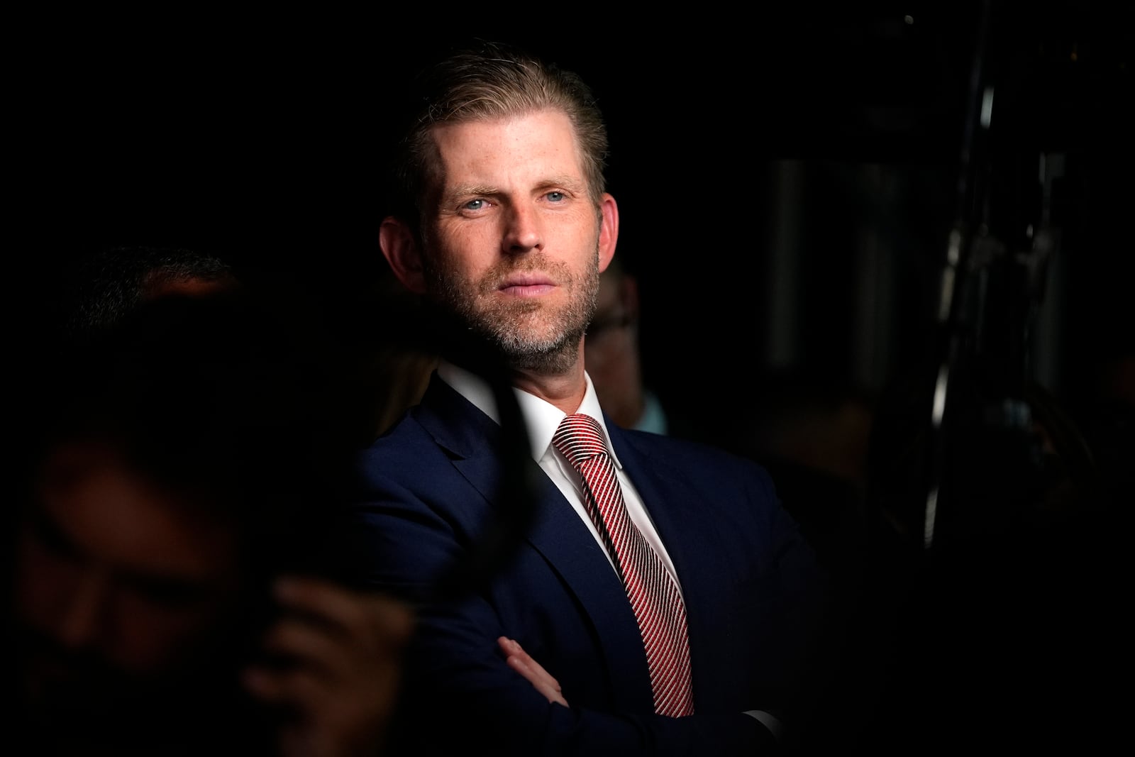 FILE - Eric Trump appears in the spin room after a presidential debate, Sept. 10, 2024, in Philadelphia. (AP Photo/Matt Slocum, File)