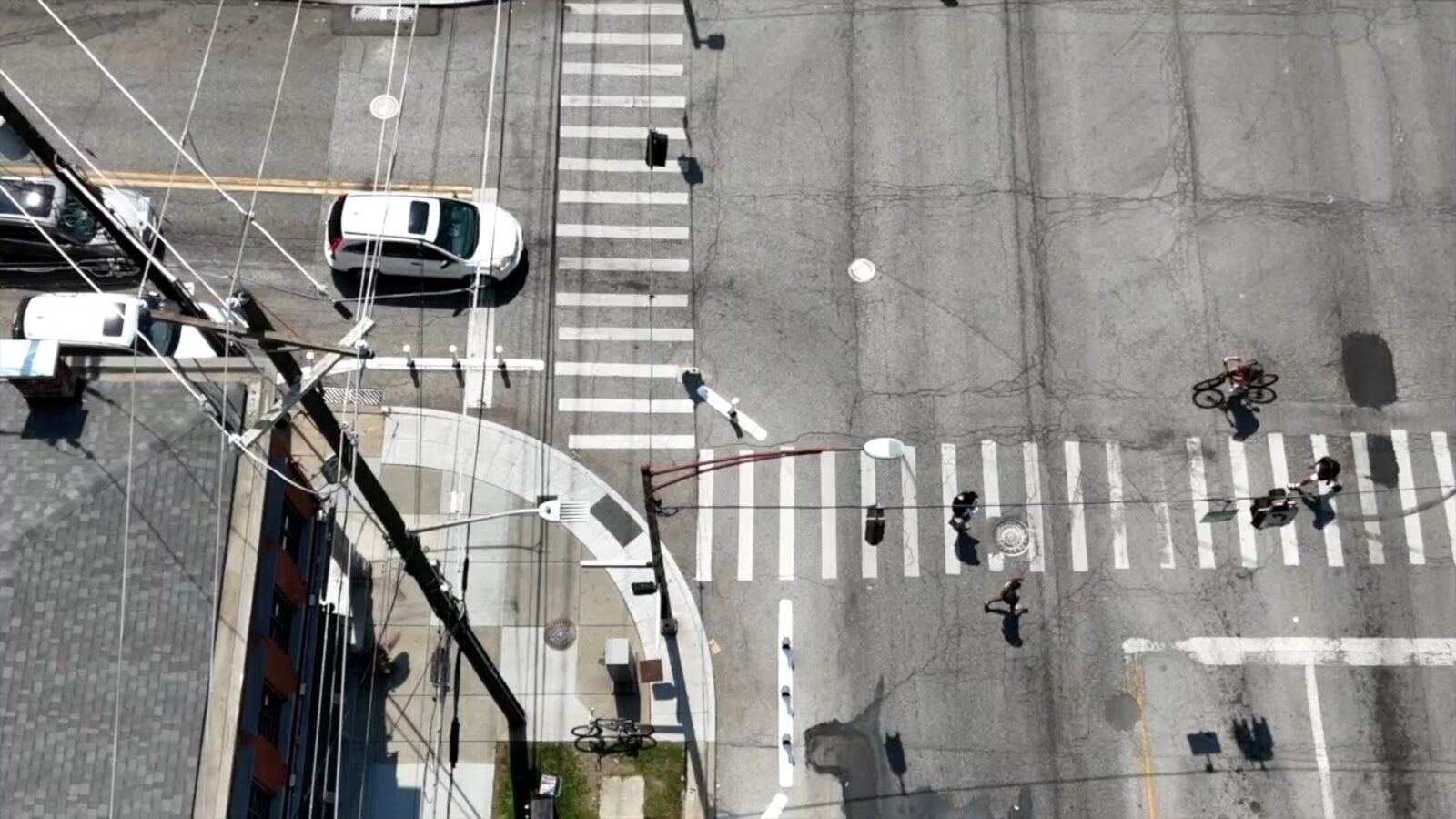 An aerial view of the new curb extension on Jefferson Avenue and University Avenue. Eight other locations were installed over the summer. MADDY SCHMIDT/WCPO