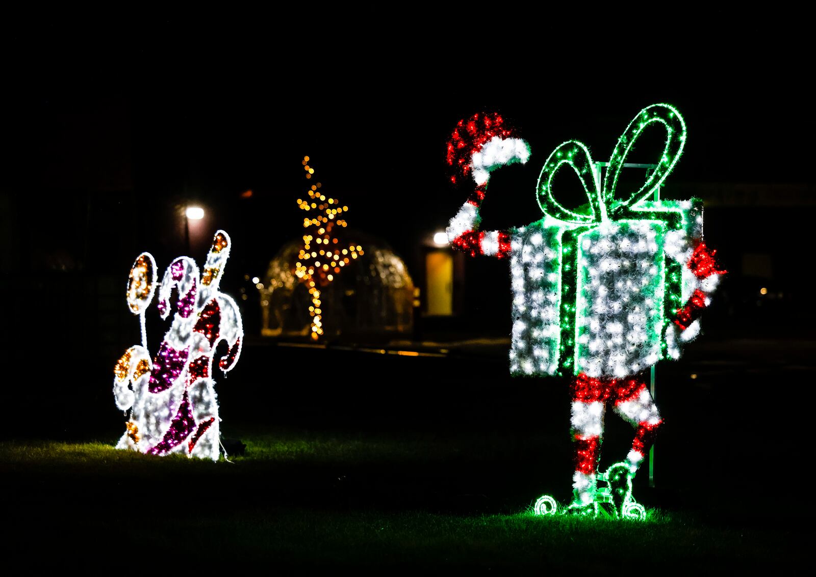 Lighted structures ae part of the display at Holiday Whopla in downtown Middletown. NICK GRAHAM / STAFF