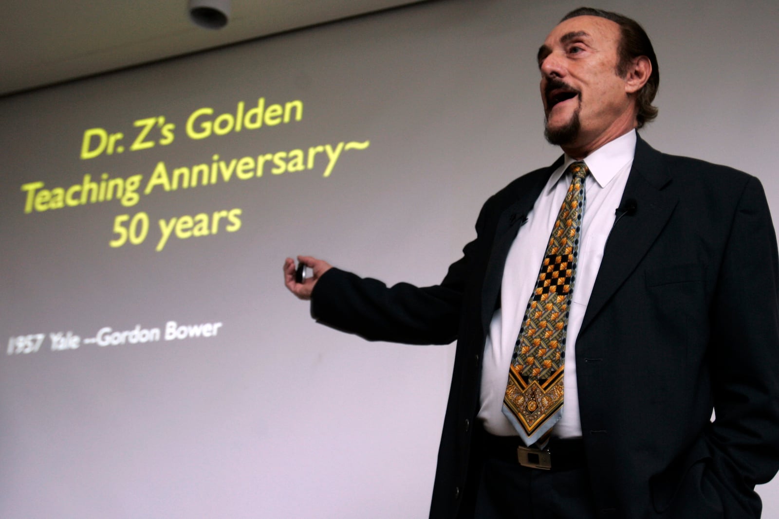 FILE - Stanford psychology professor Philip Zimbardo gives his last lecture on the Stanford University campus in Palo Alto, Calif., Wednesday, March 7, 2007. (AP Photo/Paul Sakuma, File)