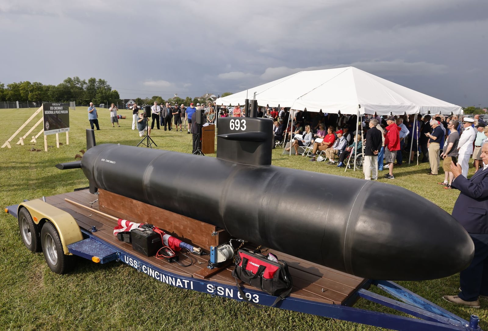 A groundbreaking ceremony was held Wednesday, July 31, 2024 for the USS Cincinnati Memorial and Peace Pavillion between Voice of America Park and The National Voice of America Museum of Broadcasting in West Chester Township. NICK GRAHAM/STAFF