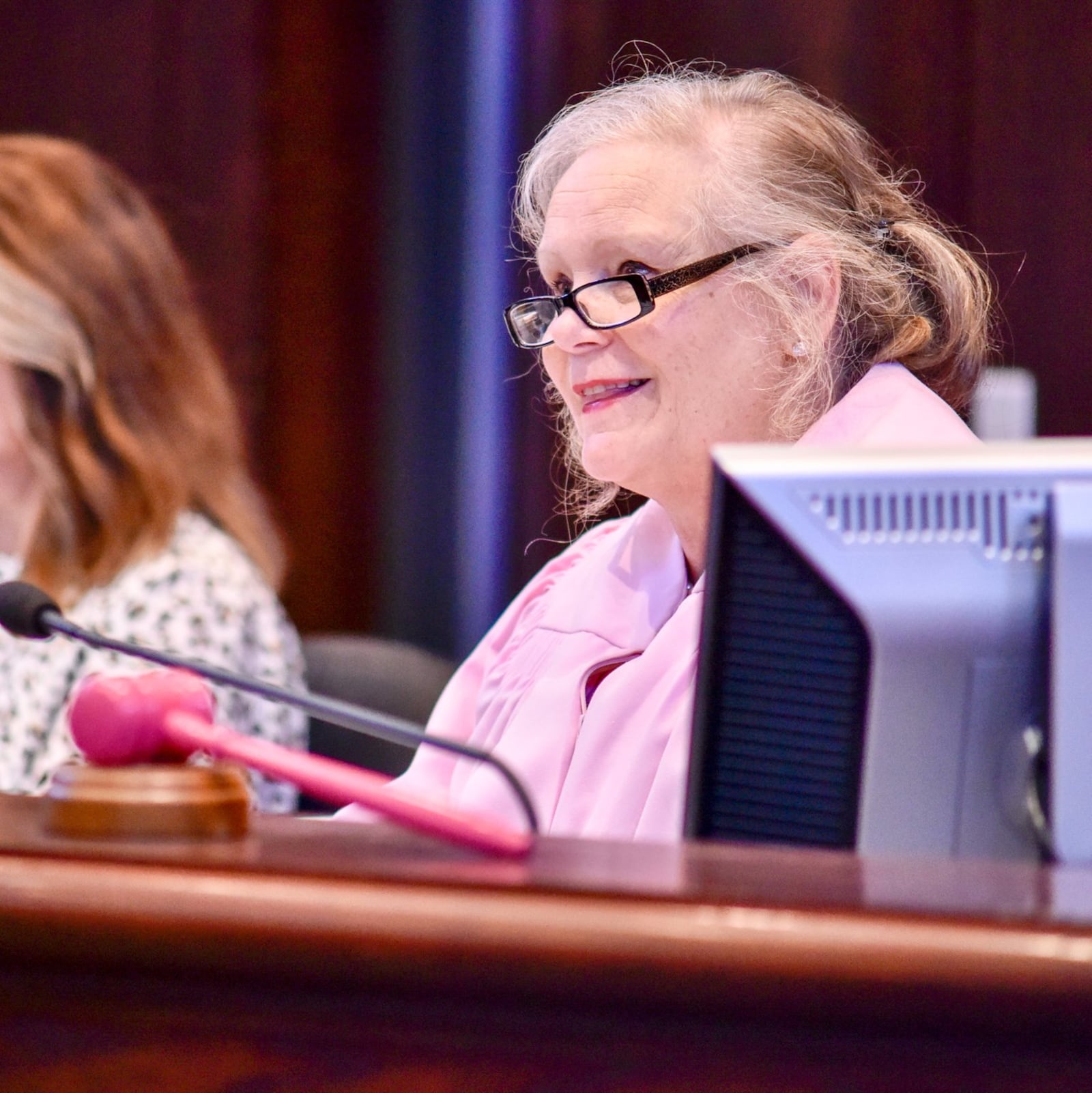 Fairfield Municipal Court Judge Joyce Campbell is seen in October 2022 wearing a pink robe in honor of National Breast Cancer Awareness month. NICK GRAHAM/STAFF