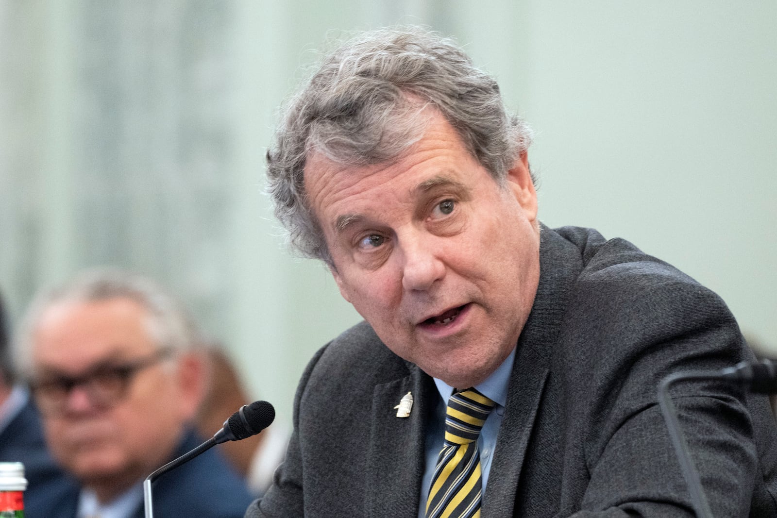 FILE - Sen. Sherrod Brown, D-Ohio, speaks during a Senate Commerce, Science, and Transportation Committee hearing on improving rail safety in response to the East Palestine, Ohio train derailment, on Capitol Hill in Washington, March 22, 2023. (AP Photo/Manuel Balce Ceneta, File)