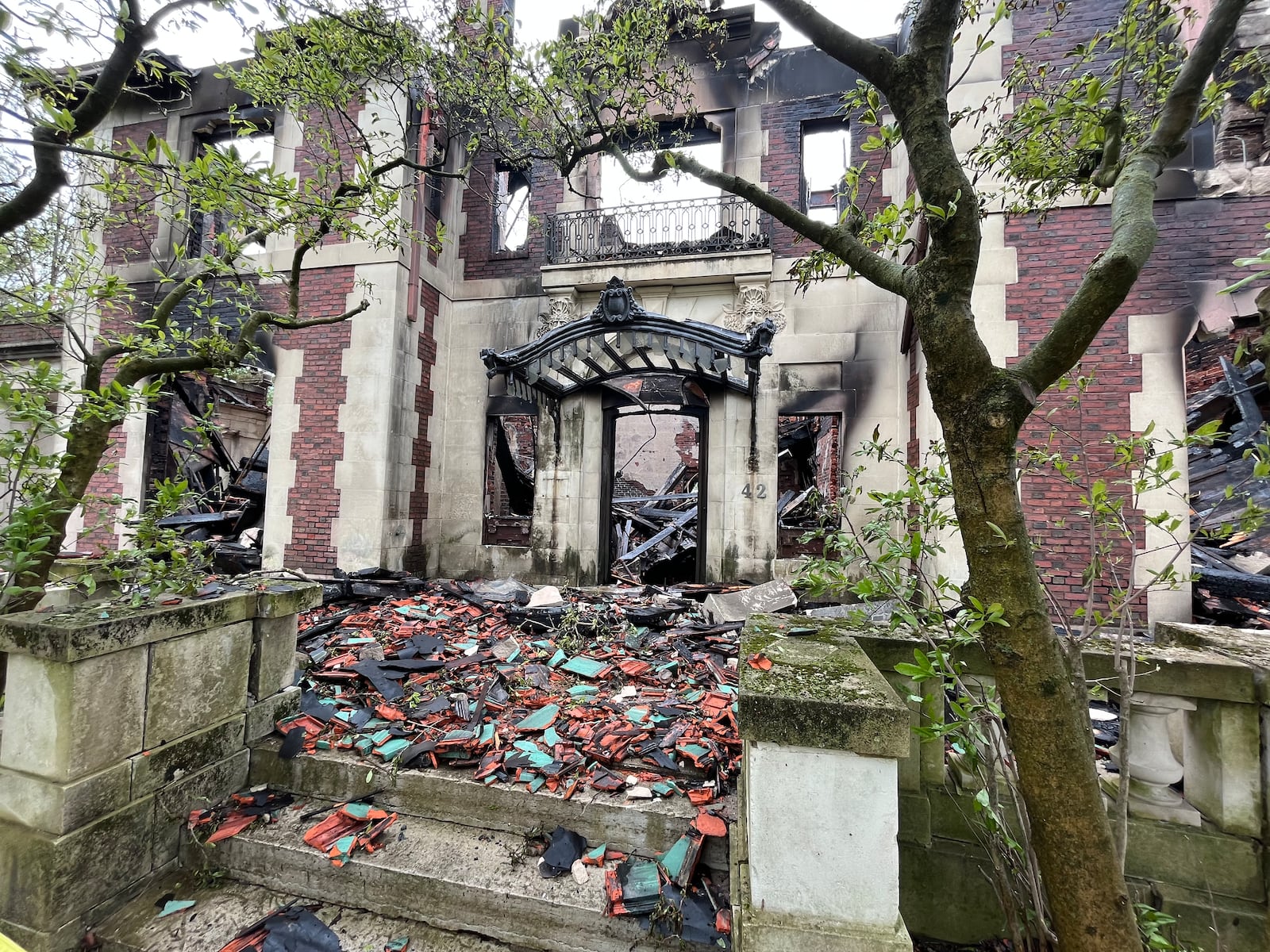 The historic Traxler Mansion at the corner of Broadway and Yale in West Dayton was badly damaged by fire on Sunday, April 23, 2023. JEREMY P. KELLEY / STAFF