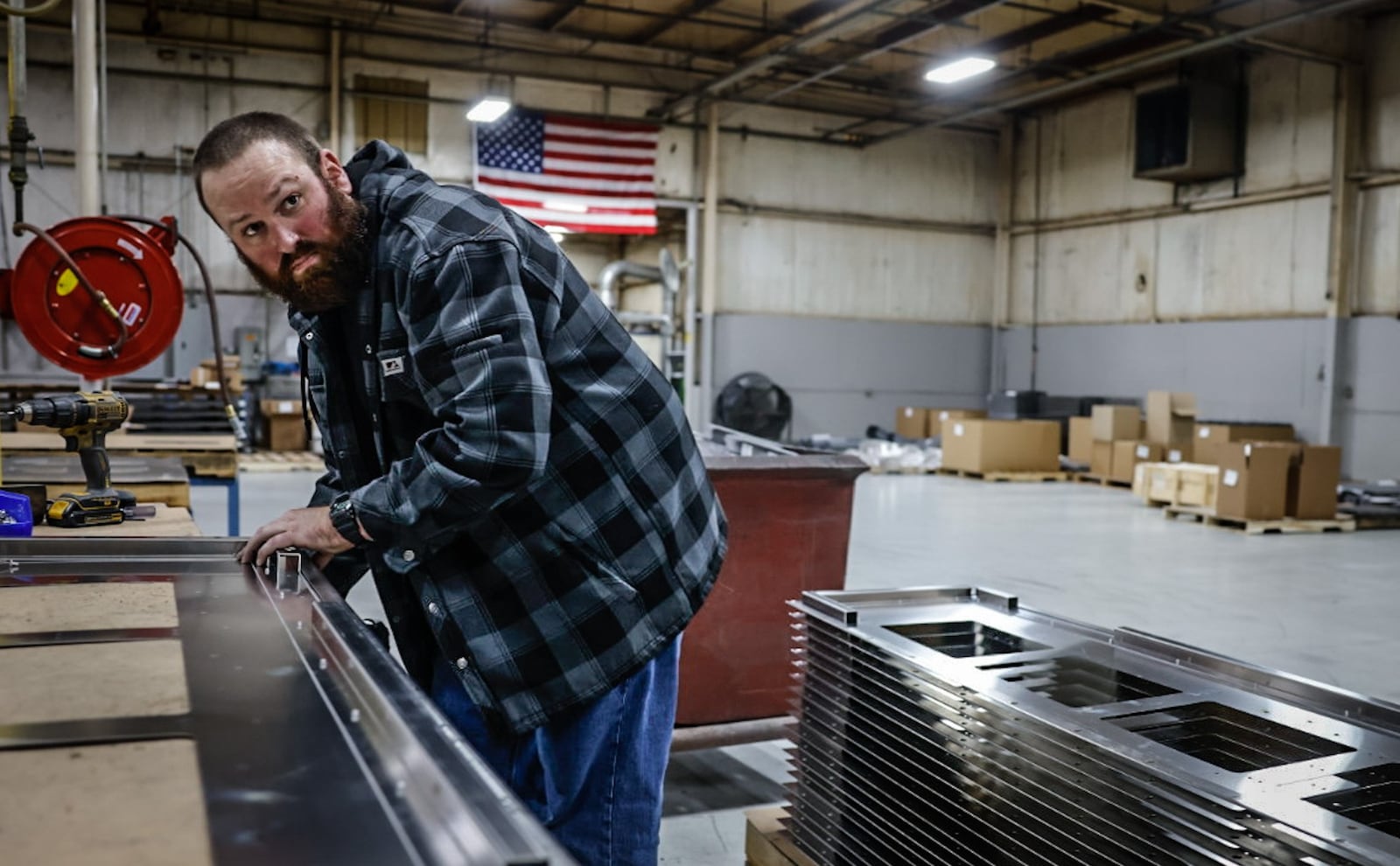 Staub Manufacturing Solutions metal fabricator Matt Adams assembles a part for the refrigeration industry Wednesday January 10, 2024. JIM NOELKER/STAFF