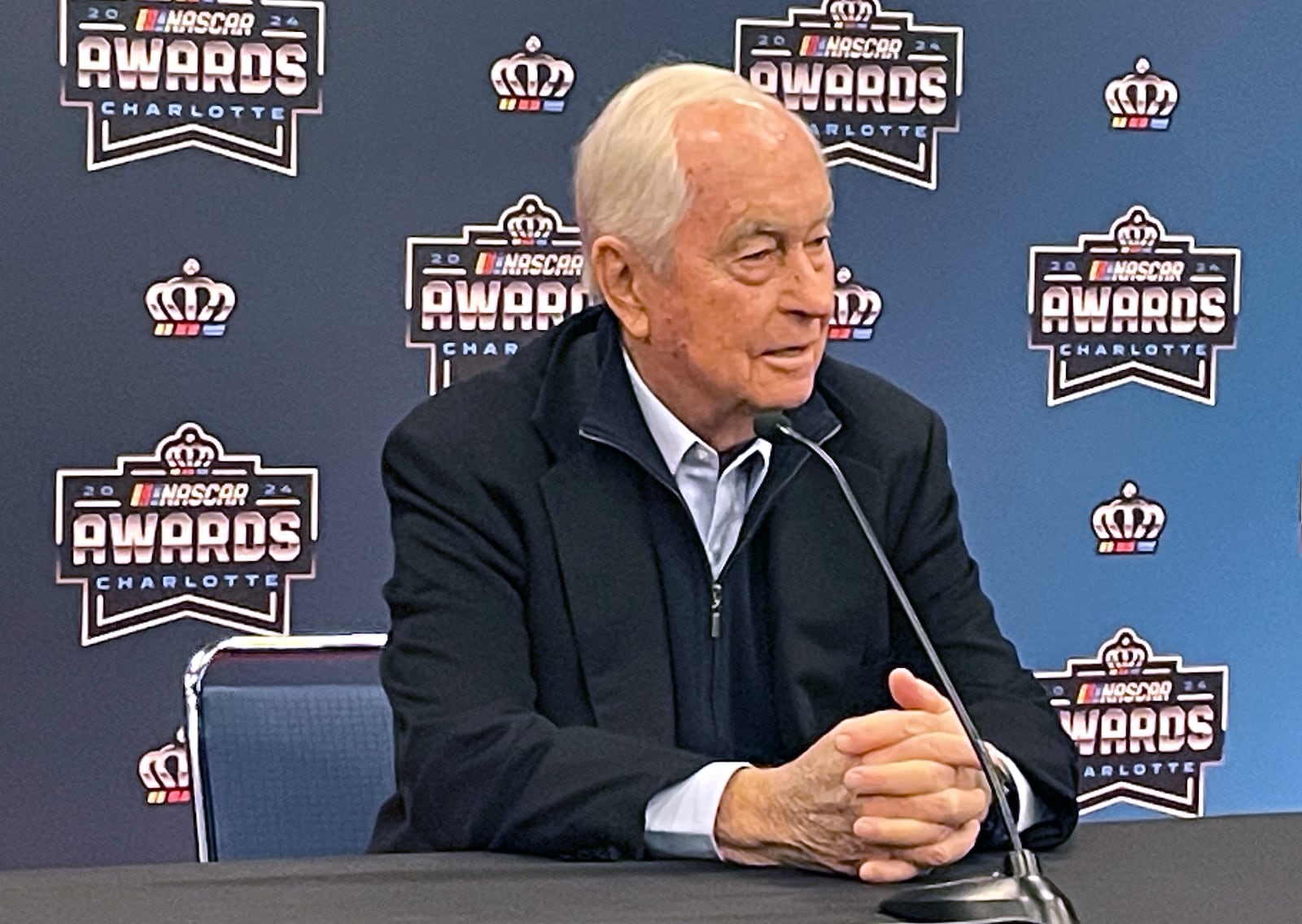 Roger Penske speaks ahead of the NASCAR awards ceremony in Charlotte N.C., Nov. 22, 2024. (AP Photo/Steve Reed, file)