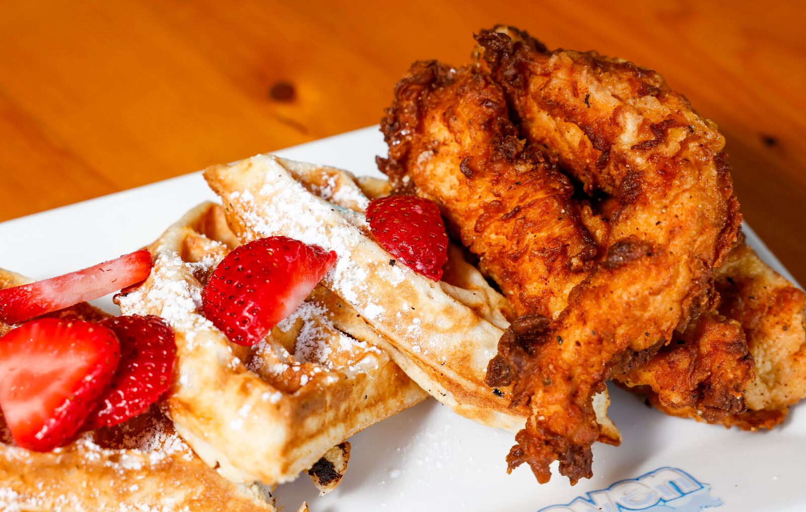 Chef Kevin Jordan, known as King of Brunch among his family and friends, has opened French Toast Heaven at 4877 Smith Road in West Chester Township with a variety of breakfast, brunch and lunch options.This is their tenders and waffles. NICK GRAHAM/STAFF