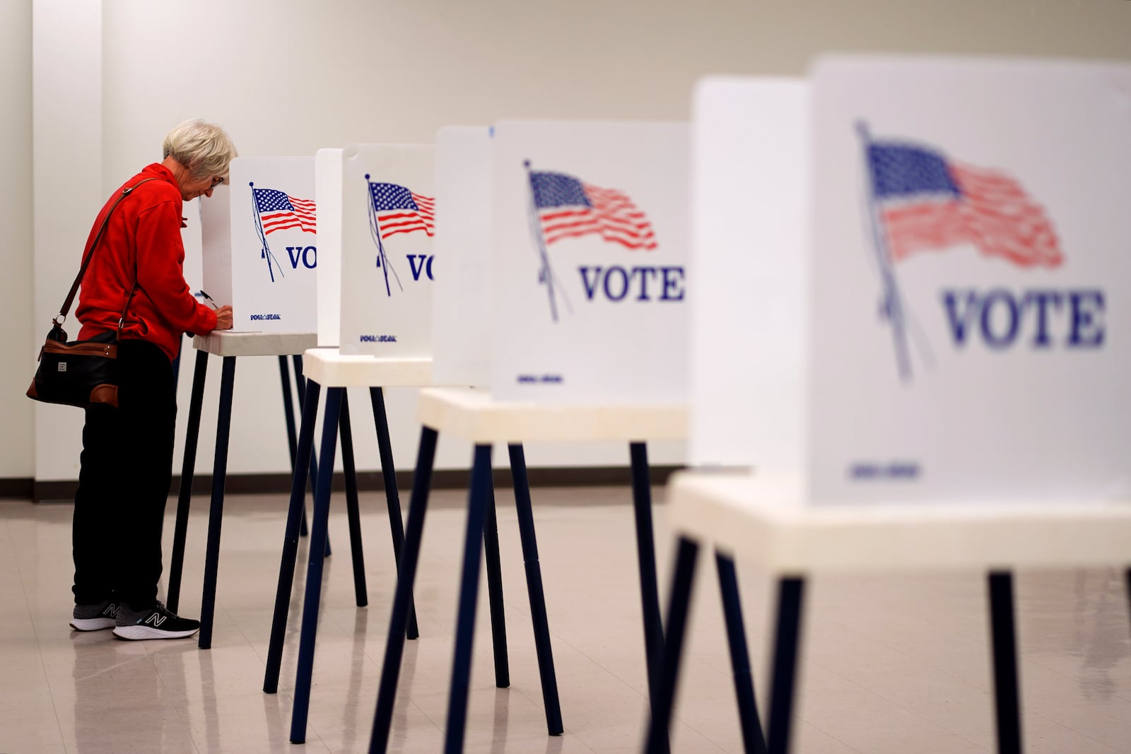 Janice Prior votes at the Citizen Potawatomi Nation building Tuesday, Nov. 5, 2024, in Rossville, Kan. (AP Photo/Charlie Riedel)