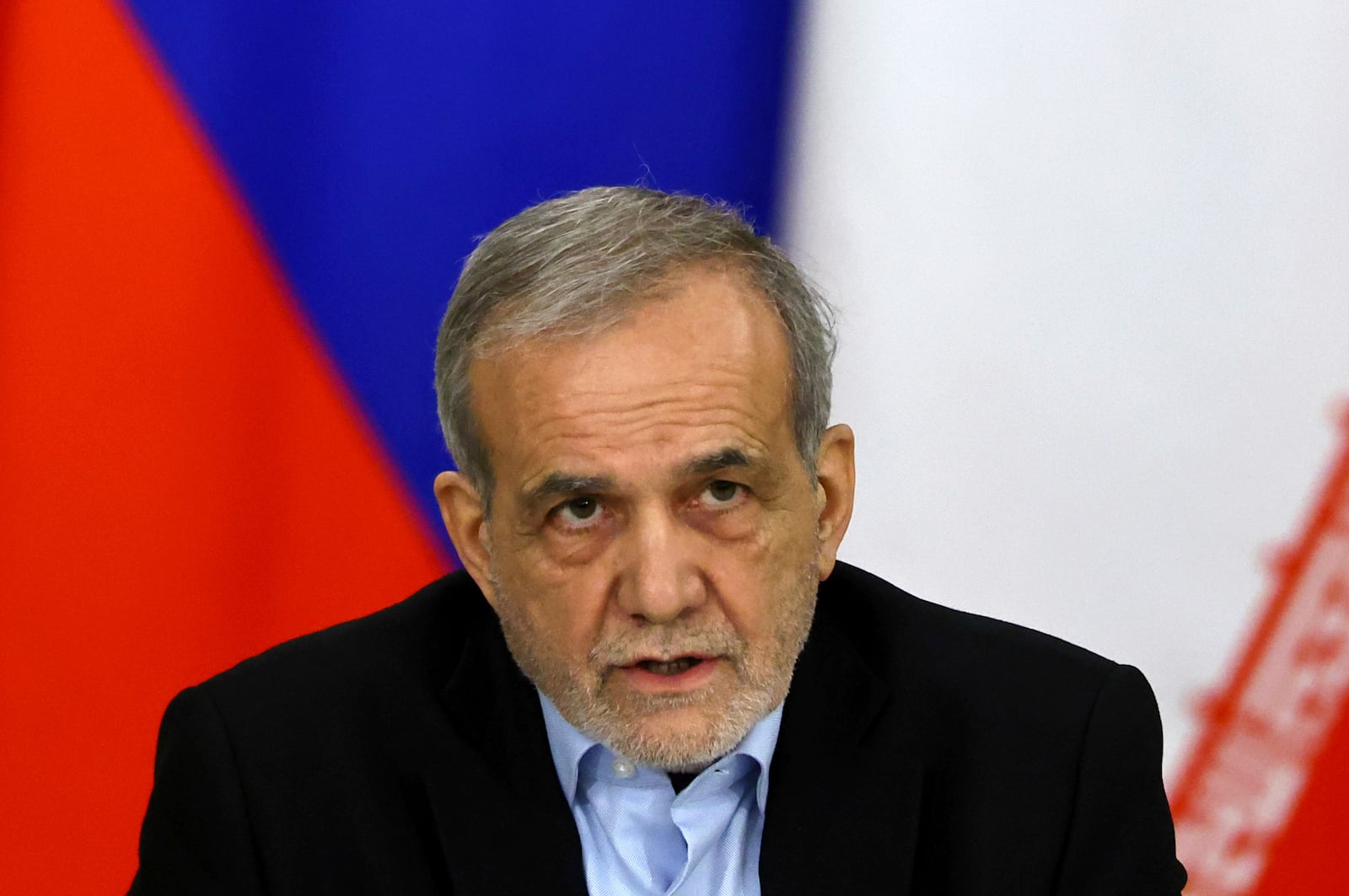 Iranian President Masoud Pezeshkian speaks during a signing ceremony with Russian President Vladimir Putin at the Kremlin in Moscow, Russia, Friday, Jan. 17, 2025. (Evgenia Novozhenina/Pool Photo via AP)