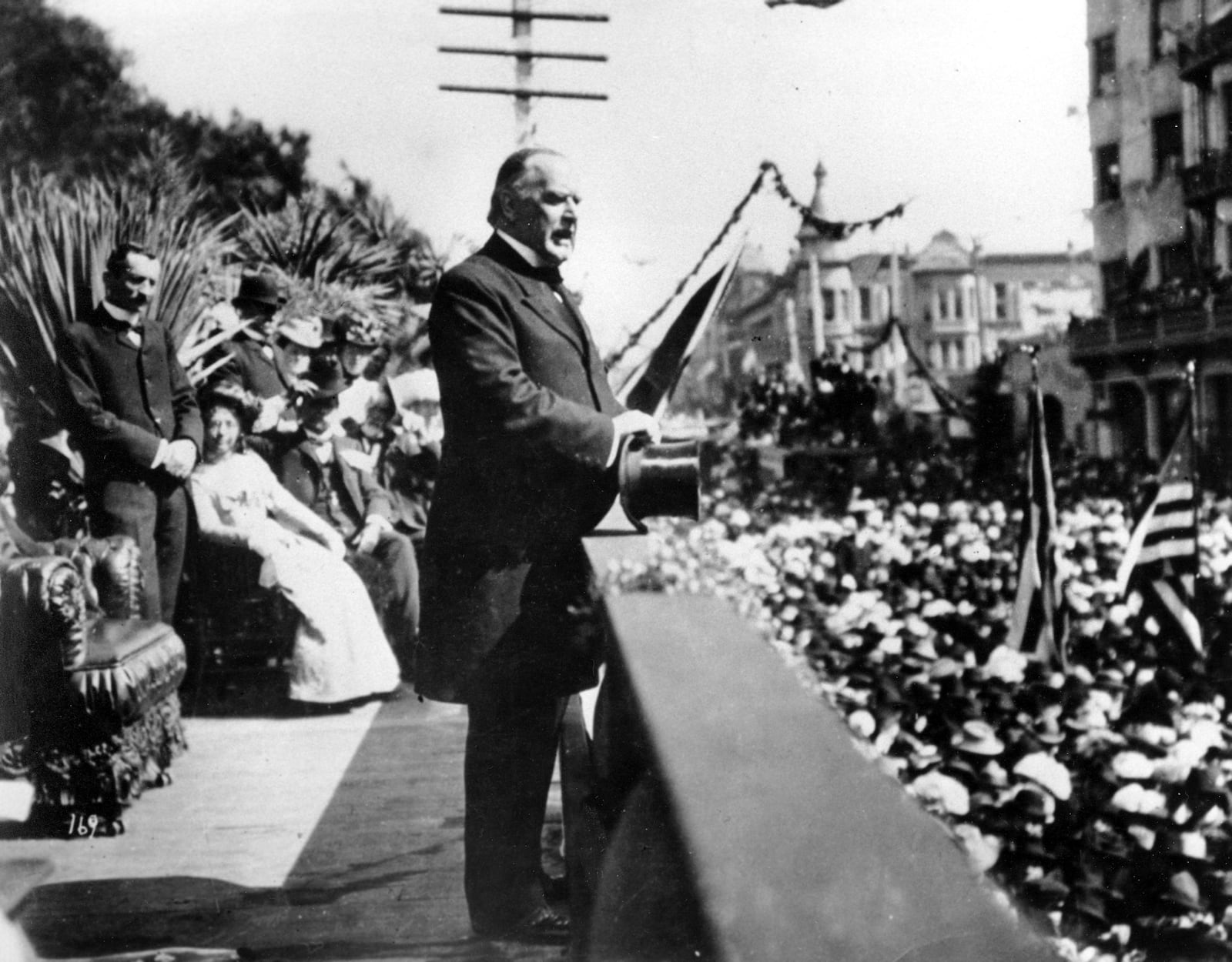 FILE - Gov. William McKinley of Ohio makes a speech during the U.S. presidential campaign in 1896, McKinley became the 25th president in 1897. (AP Photo, File)