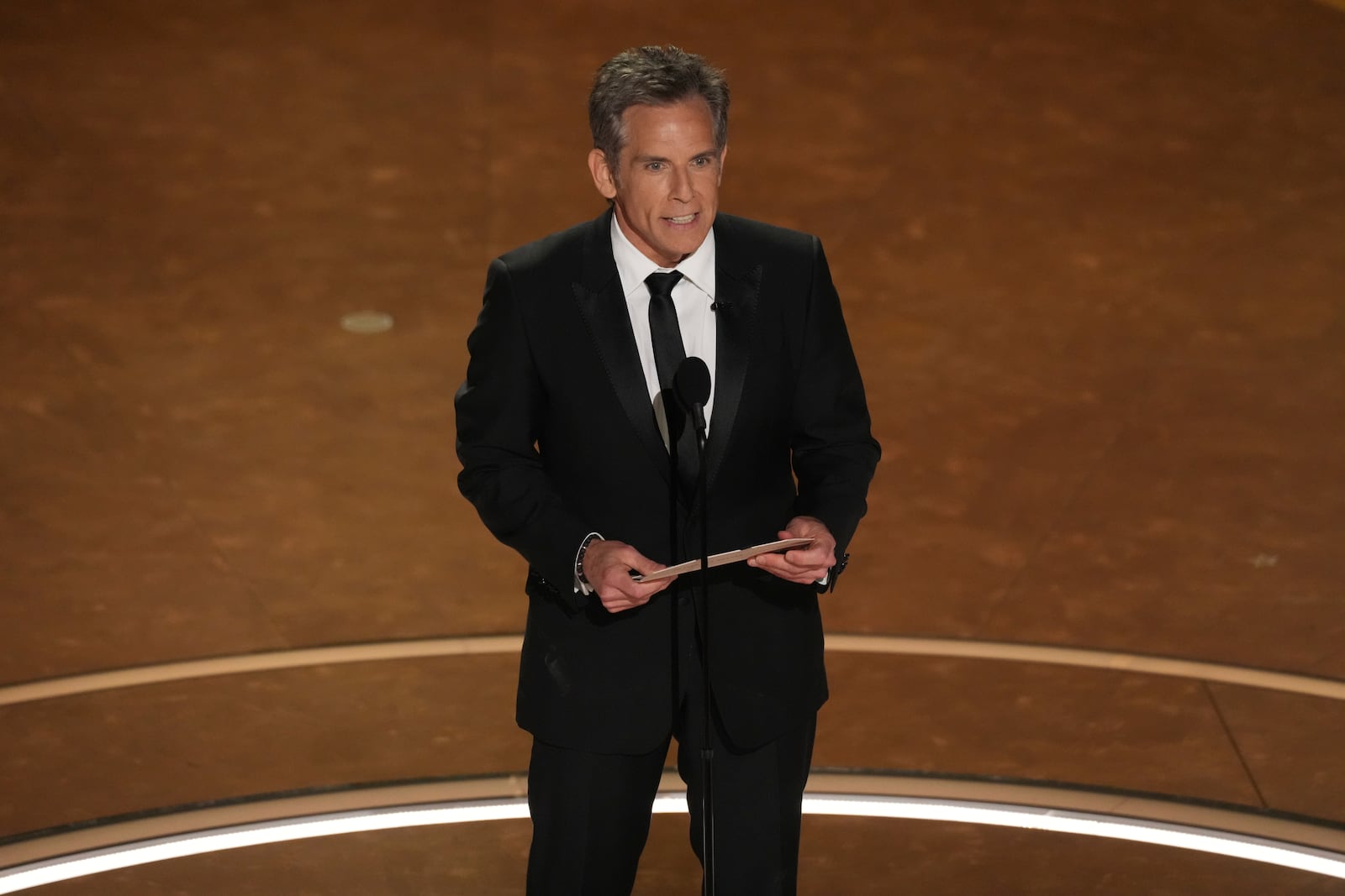 Ben Stiller presents the award for best production design during the Oscars on Sunday, March 2, 2025, at the Dolby Theatre in Los Angeles. (AP Photo/Chris Pizzello)