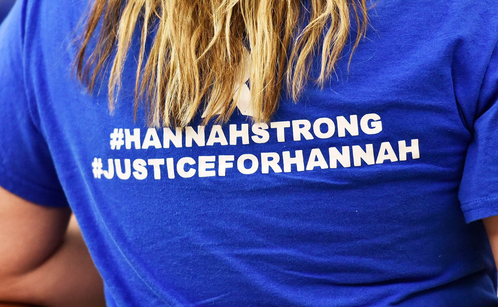 Friends and family of Hannah Wesche wore blue shirts in support of the toddler during a pretrial hearing June 18 for Lindsay Partin, a babysitter charged with murder in the death of the 3-year-old. Partin's trial is scheduled to start Oct. 2. 