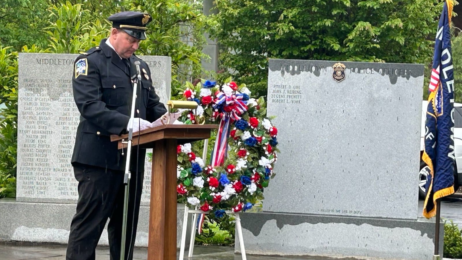 Middletown Police Chief David Birk delivers memorial.