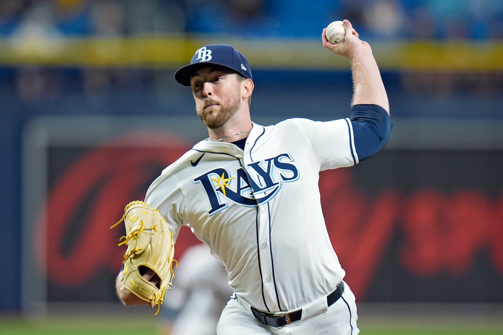 FILE - Tampa Bay Rays starting pitcher Jeffrey Springs throws during the first inning of a baseball game Minnesota Twins, Tuesday, Sept. 3, 2024, in St. Petersburg, Fla. (AP Photo/Chris O'Meara, File)