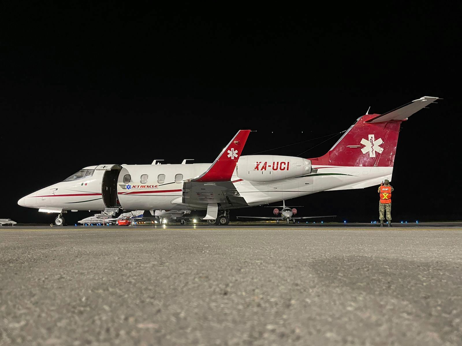 This image provided by Jet Rescue Air Ambulance shows the medical transportation plane that crashed shortly after takeoff Friday, Jan. 31, 2025, from an airport in Philadelphia. (Jet Rescue Air Ambulance via AP)