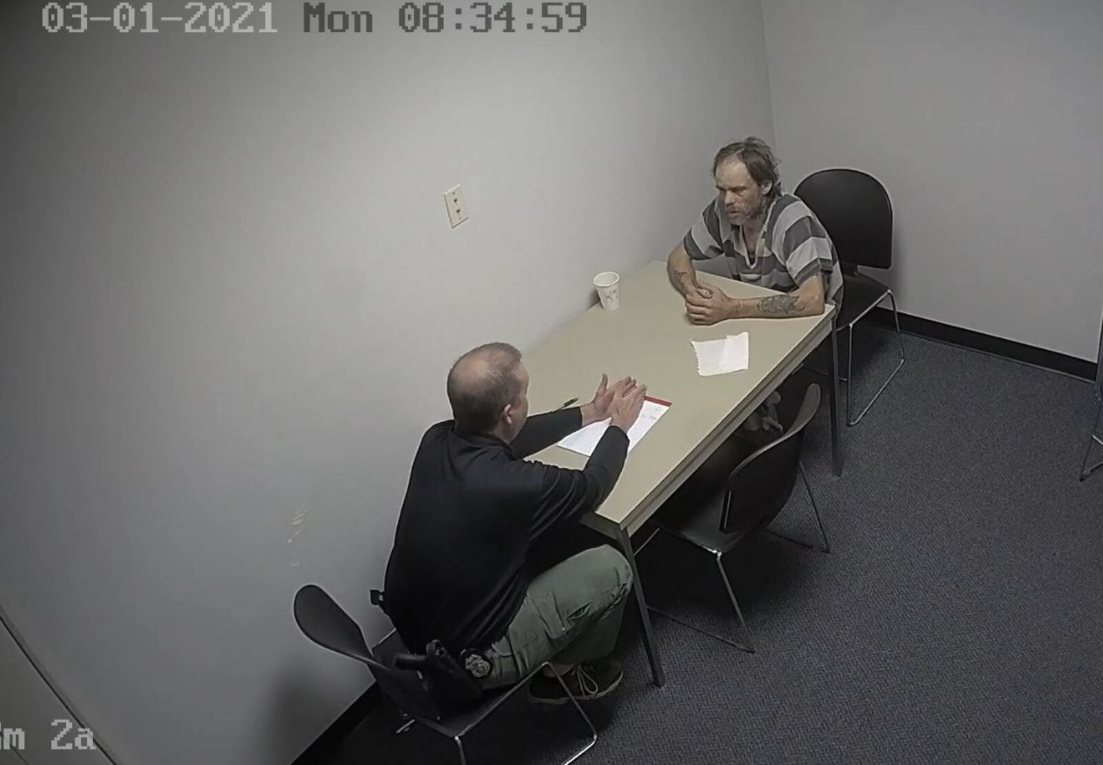 James Hamilton is interrogated on March 1 by Middletown Police Detective Tom McIntosh. SUBMITTED