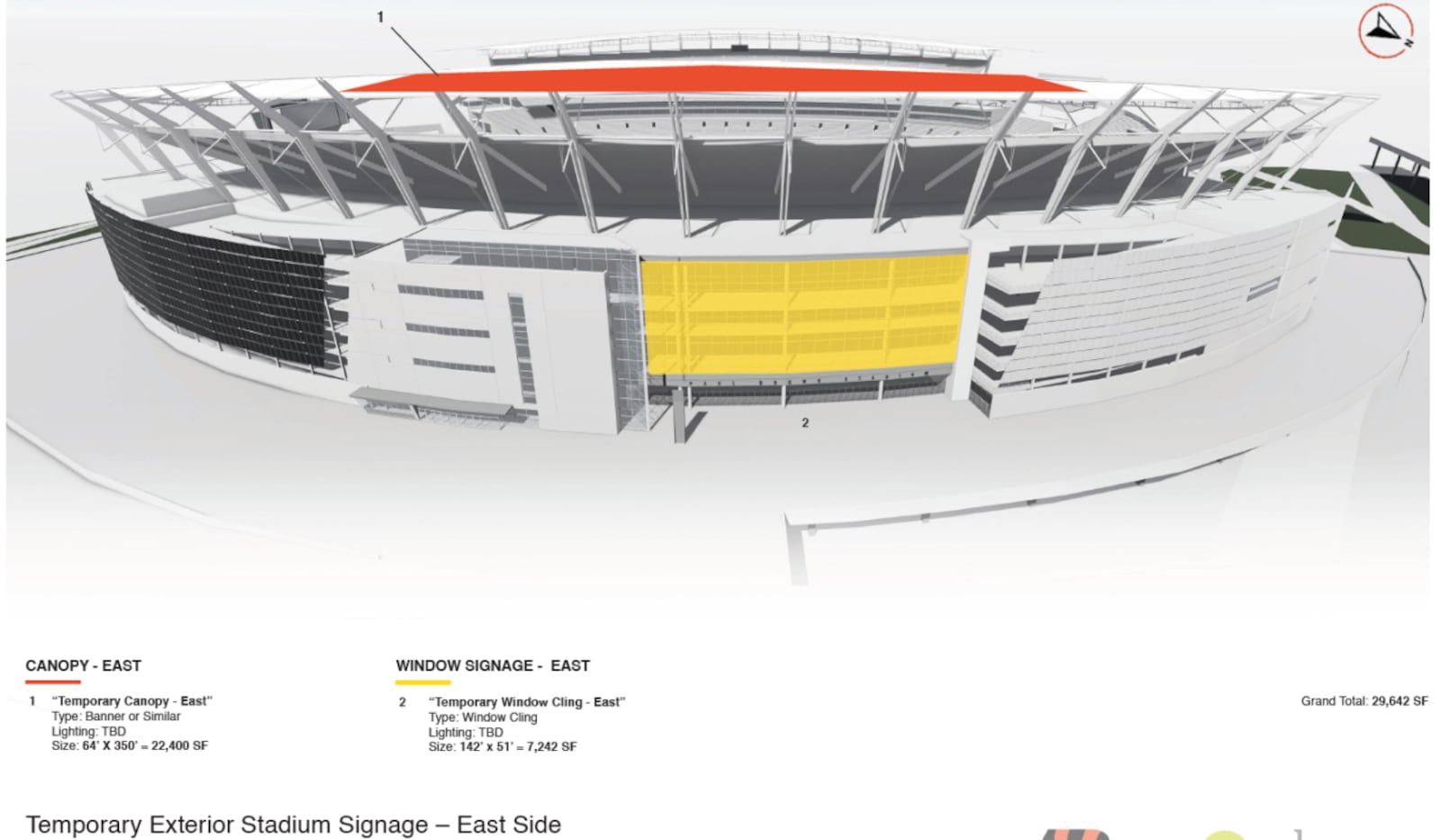 Temporary signage locations on the east side of Paycor Stadium. CONTRIBUTED/CINCINNATI BENGALS