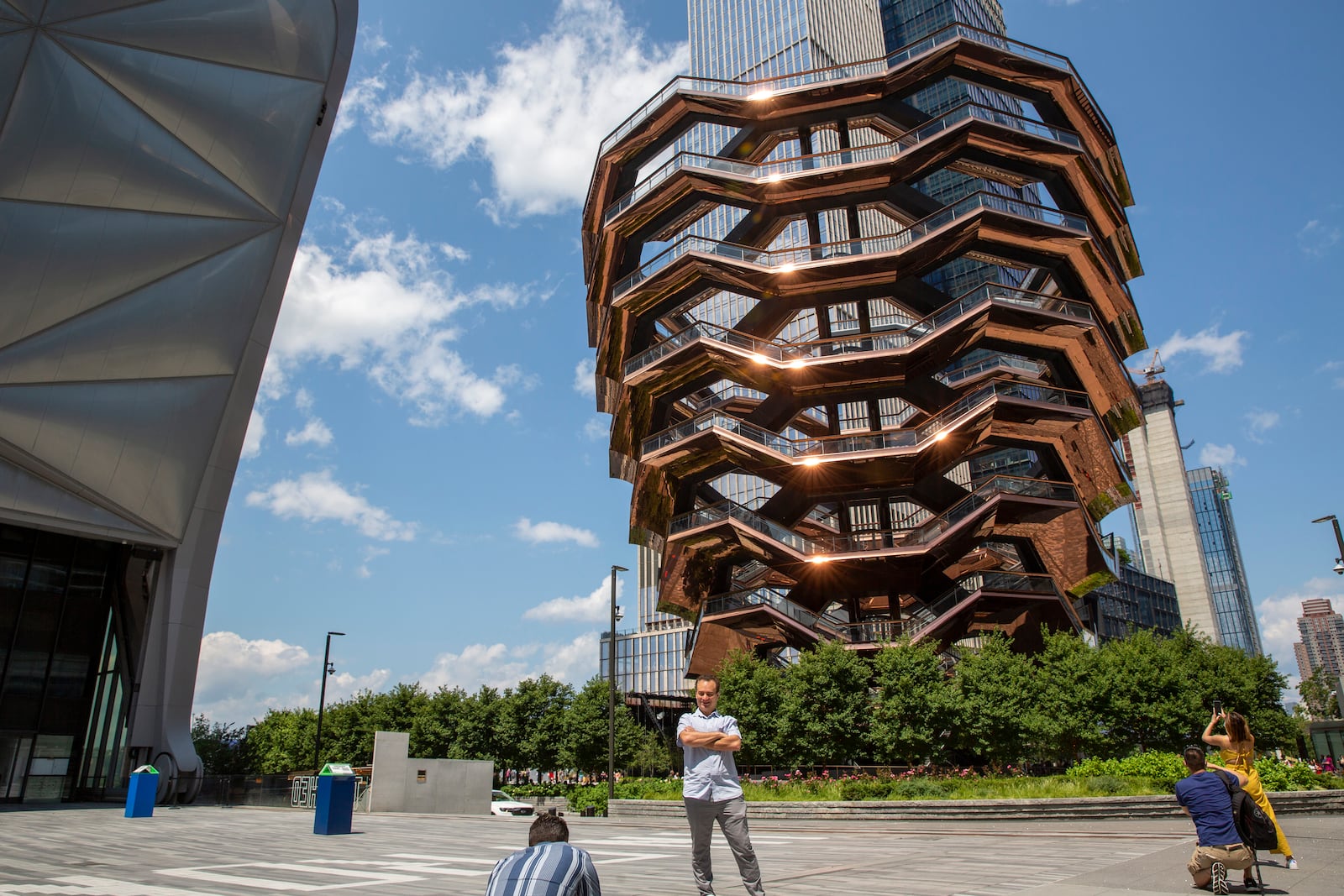 FILE - Vessel, a tourist attraction in Hudson Yards in the Manhattan borough of New York City, is closed to visitors on July 30, 2021. (AP Photo/Ted Shaffrey, file)