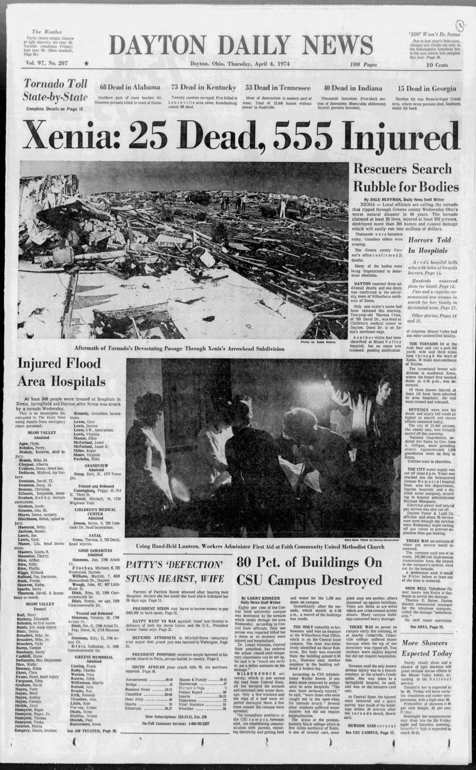 April 4 1974:  The front page of the Dayton Daily News covering the major Xenia tornado of 1974. VIEW THE FULL-SIZE PAGE: https://www.daytondailynews.com/rw/Pub/p9/DaytonDailyNews/2018/08/14/Images/1974_04_04.jpg