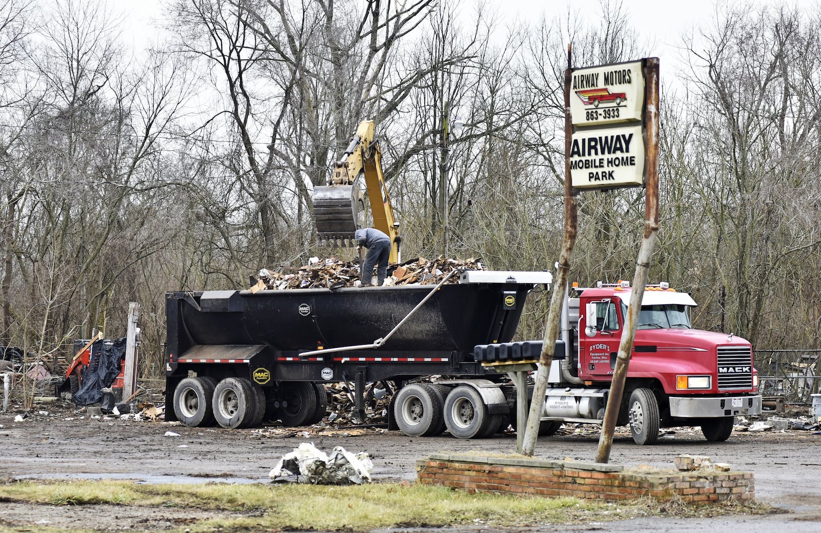 Crews have demolished and are working to clear the area of the former Airway Mobile Home Park in St. Clair Township. NICK GRAHAM / STAFF