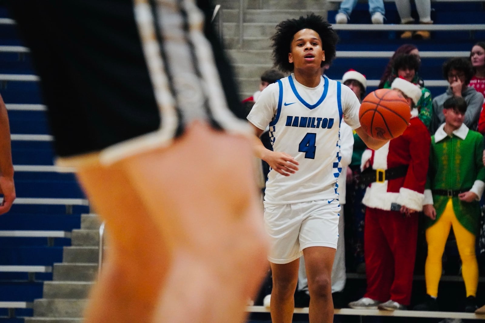 Hamilton's Jordon Johnson-Perdomo brings the ball up court against Lakota East on Friday night. Chris Vogt/CONTRIBUTED