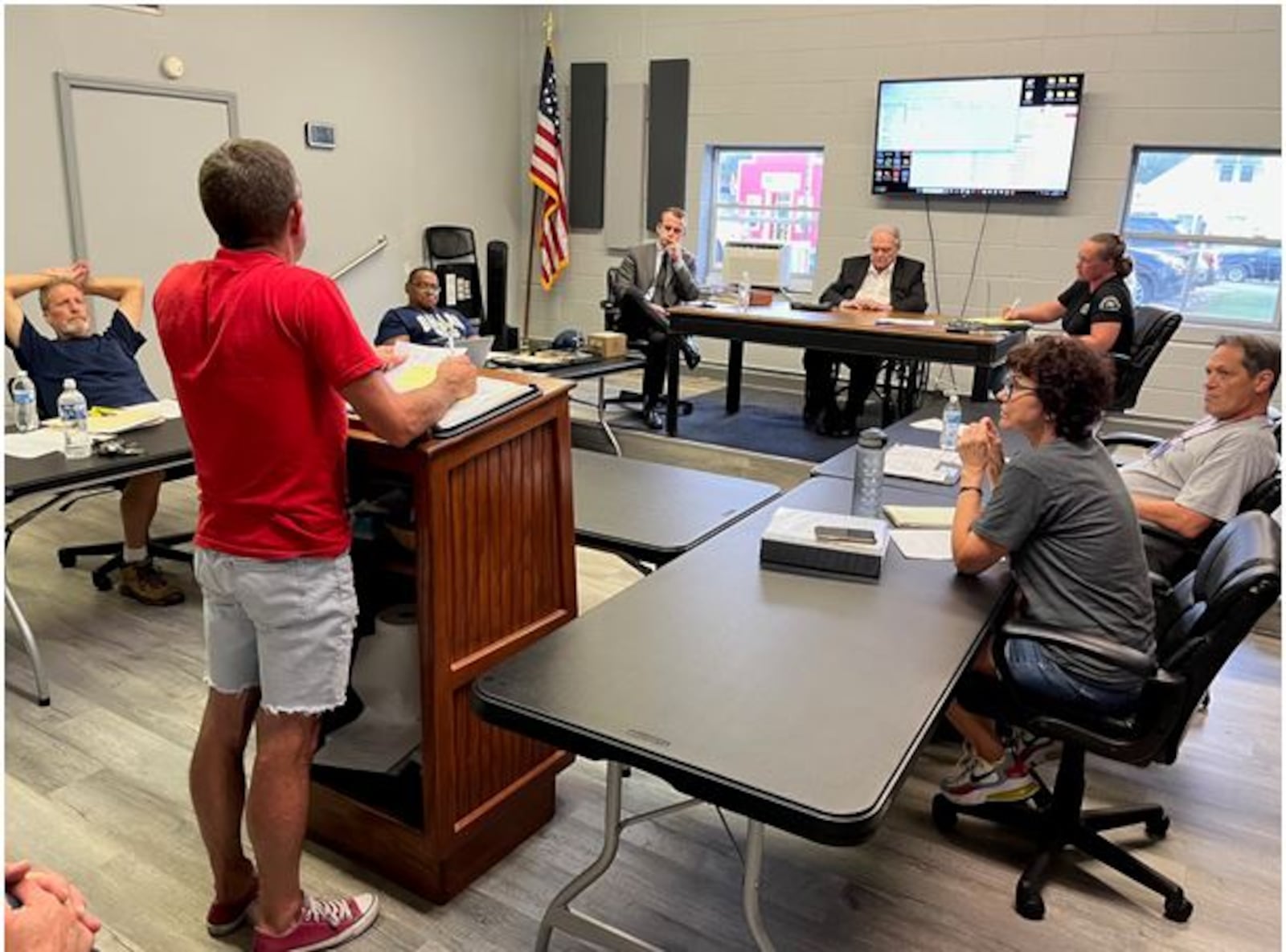 Harveysburg Village Council hears a report during its meeting on Monday, Sept. 11, 2023. At that meeting, council adopted a new building permit fee schedule that goes into effect on Oct. 11, 2023.  FILE PHOTO