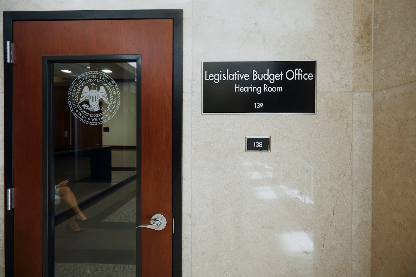 A meeting room is seen as members of the Mississippi Joint Legislative Budget Committee convene at the Woolfolk state office building Sept. 26, 2024, in Jackson, Miss. (AP Photo/Justin Hardiman)